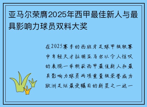 亚马尔荣膺2025年西甲最佳新人与最具影响力球员双料大奖 亚马尔荣膺2025年西甲最佳新人与最具影响力球员双料大奖